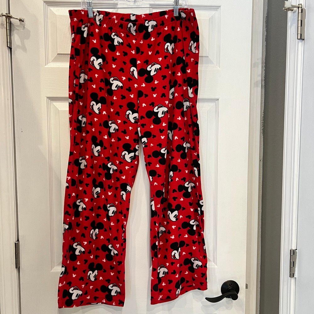 Disney Pajama Pants Polyester Fleece Mickey Mouse Red Loungewear XL 16/18